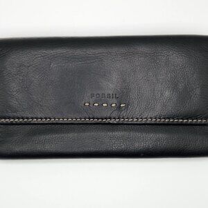 Fossil Vintage Black Pebbled Leather Tri-Fold Wallet